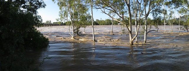 áradó folyó a part menti erőben